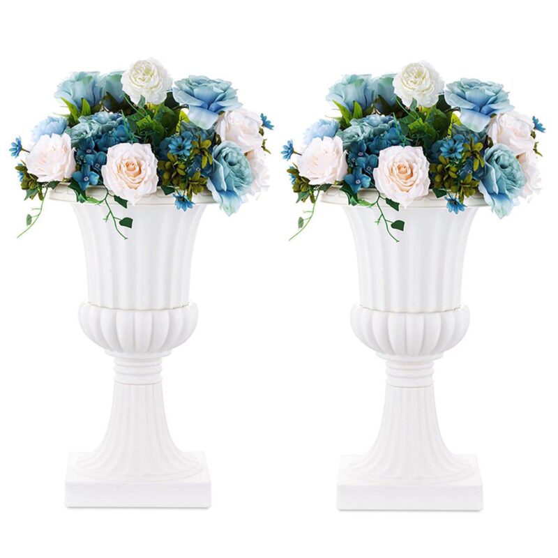 Urn Planter for Outdoor Plants 19.7 inch Tall White Plastic Garden Plant Pot 2 Pack - Image 6