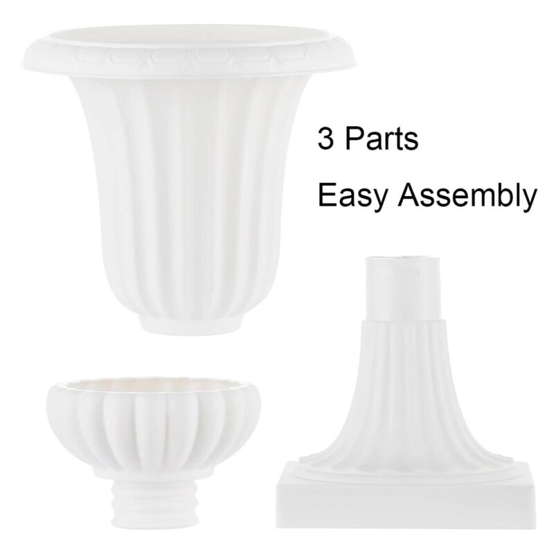 Urn Planter for Outdoor Plants 19.7 inch Tall White Plastic Garden Plant Pot 2 Pack - Image 3