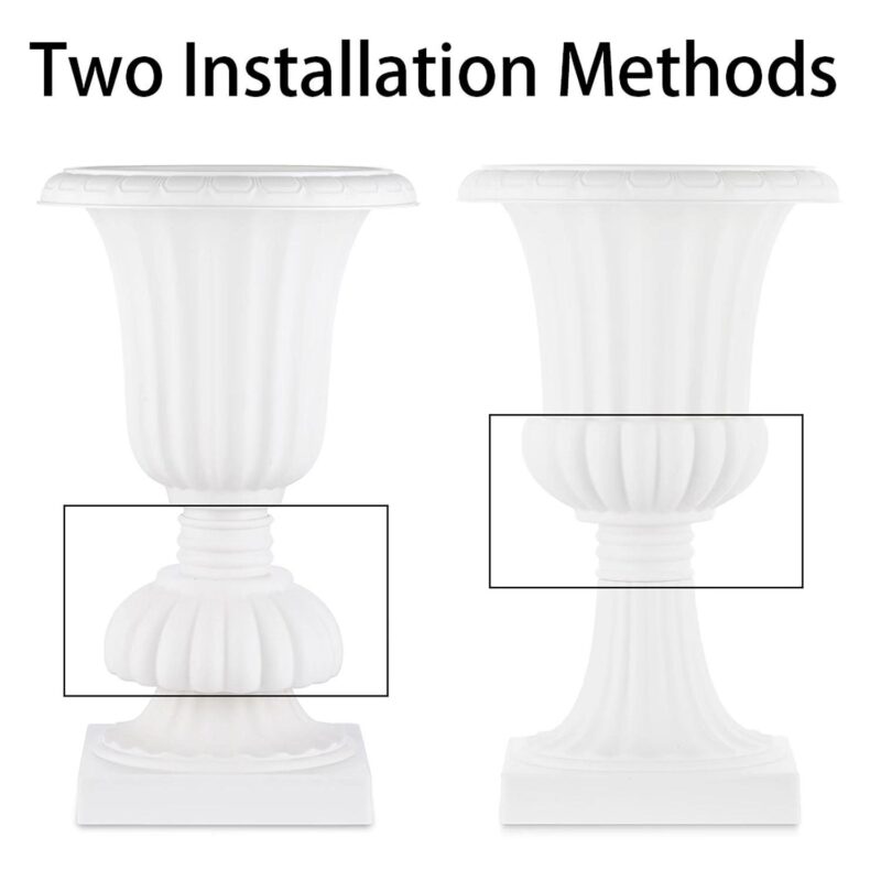 Urn Planter for Outdoor Plants 19.7 inch Tall White Plastic Garden Plant Pot 2 Pack - Image 5