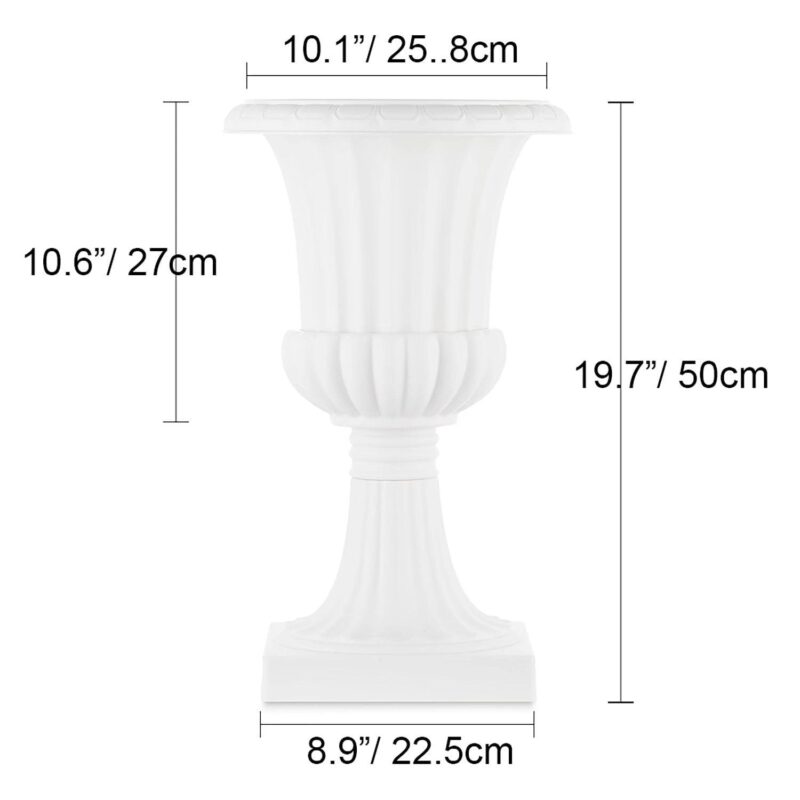 Urn Planter for Outdoor Plants 19.7 inch Tall White Plastic Garden Plant Pot 2 Pack - Image 2