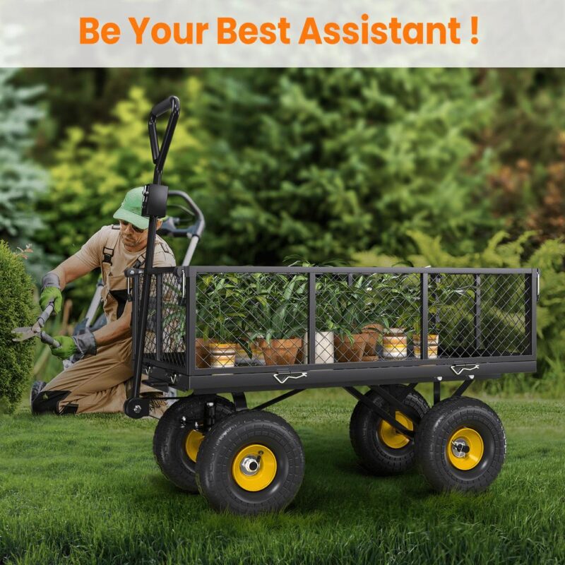 VECUKTY Heavy Duty Steel Dump Garden Cart with Liner, 600lbs 3 Cu ft 10  Wheel, Black - Image 7