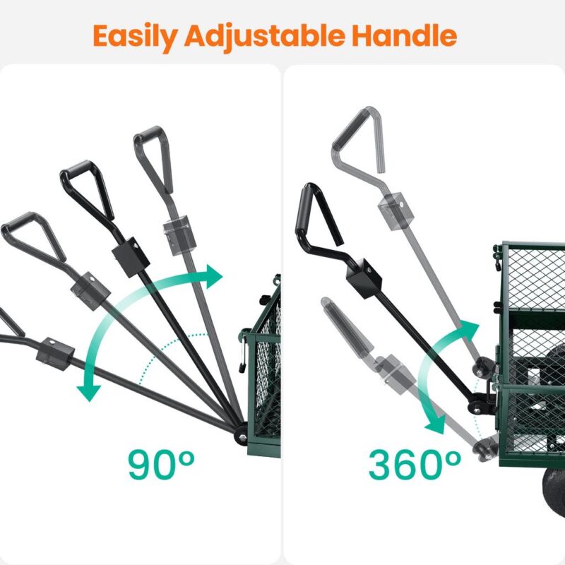 VECUKTY Heavy Duty Steel Dump Garden Cart with Liner, 600lbs Capacity Folding Utility Metal Wagon 3 Cu ft 10  Wheel, Green - Image 7