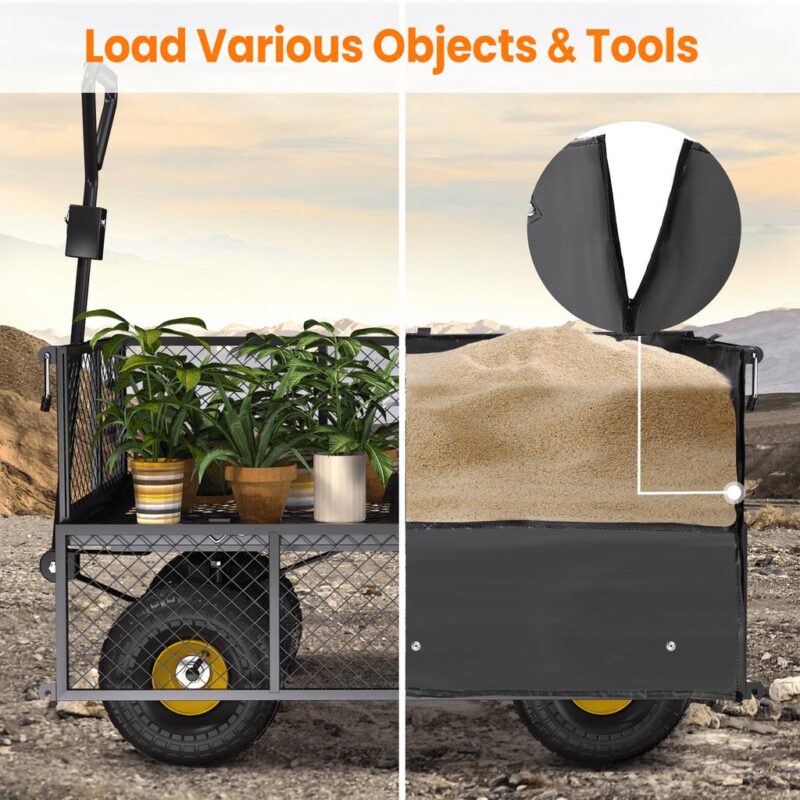 VECUKTY Heavy Duty Steel Dump Garden Cart with Liner, 600lbs 3 Cu ft 10  Wheel, Black - Image 6