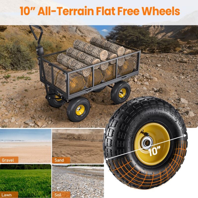 VECUKTY Heavy Duty Steel Dump Garden Cart with Liner, 600lbs 3 Cu ft 10  Wheel, Black - Image 5