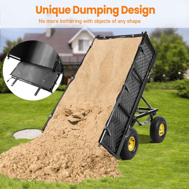 VECUKTY Heavy Duty Steel Dump Garden Cart with Liner, 600lbs 3 Cu ft 10  Wheel, Black - Image 3