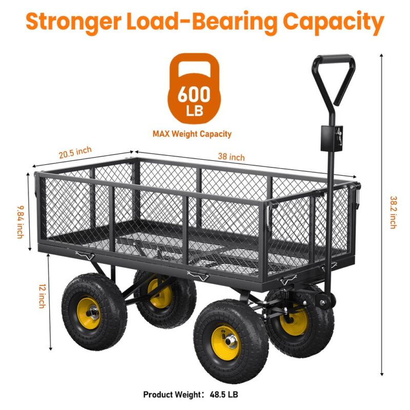 VECUKTY Heavy Duty Steel Dump Garden Cart with Liner, 600lbs 3 Cu ft 10  Wheel, Black - Image 10