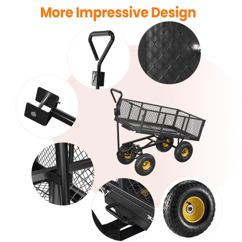VECUKTY Heavy Duty Steel Dump Garden Cart with Liner, 600lbs 3 Cu ft 10  Wheel, Black - Image 8