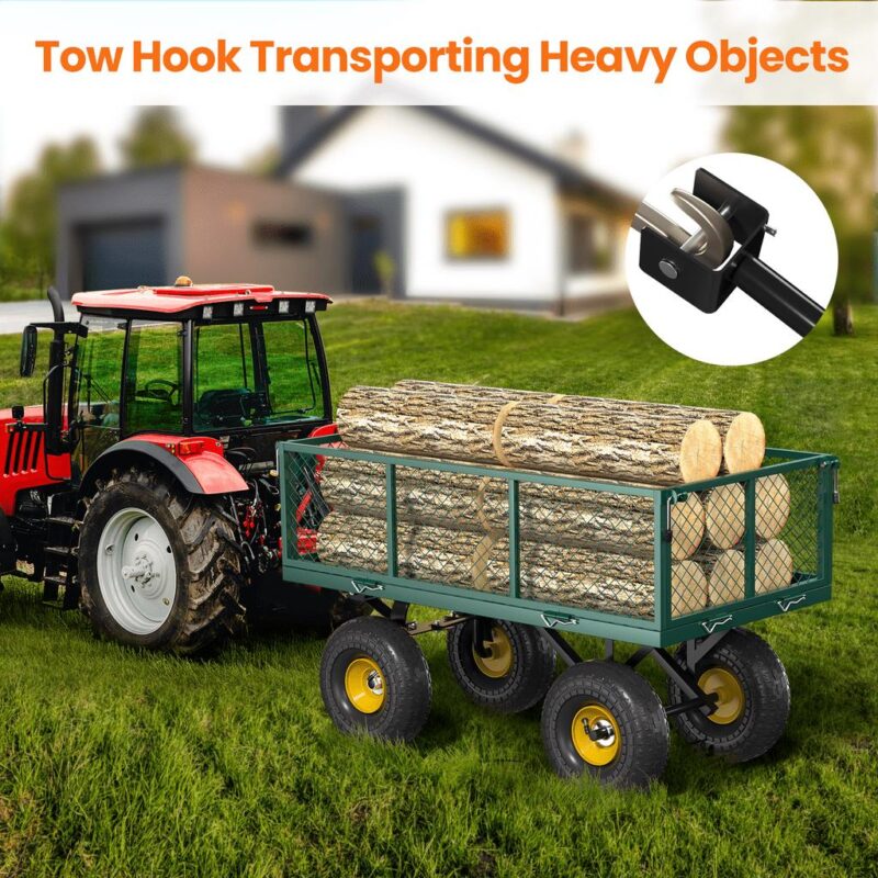 VECUKTY Heavy Duty Steel Dump Garden Cart with Liner, 600lbs Capacity Folding Utility Metal Wagon 3 Cu ft 10  Wheel, Green - Image 3
