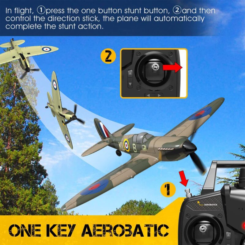 VOLANTEXRC 4-CH Spitfire One Key Remote Control Airplane with Xpilot Stabilizer - Image 4