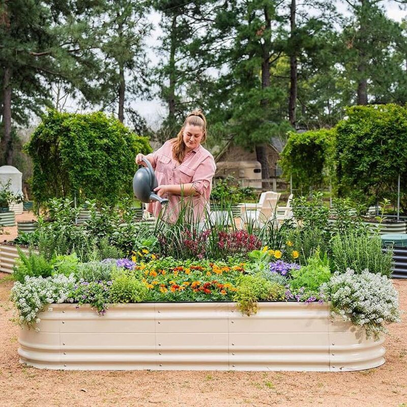 Vego Garden 17  Tall 9 in 1 Novel Metal Raised Garden Bed Kits 8ft x 2ft Modular Planter for Vegetables Flowers Box Pearl White - Image 7