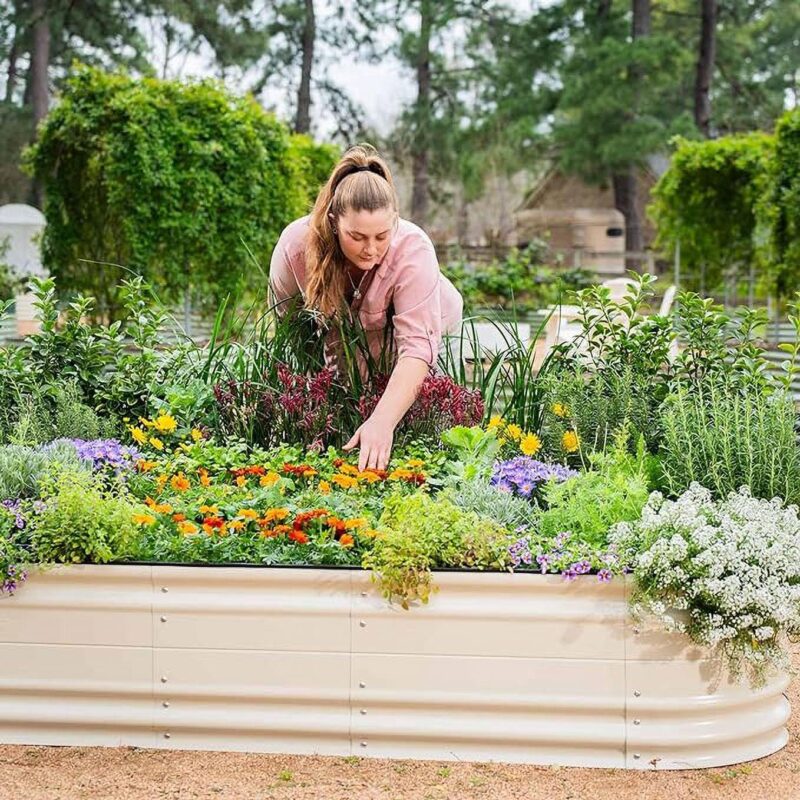 Vego Garden 17  Tall 9 in 1 Novel Metal Raised Garden Bed Kits 8ft x 2ft Modular Planter for Vegetables Flowers Box Pearl White - Image 8
