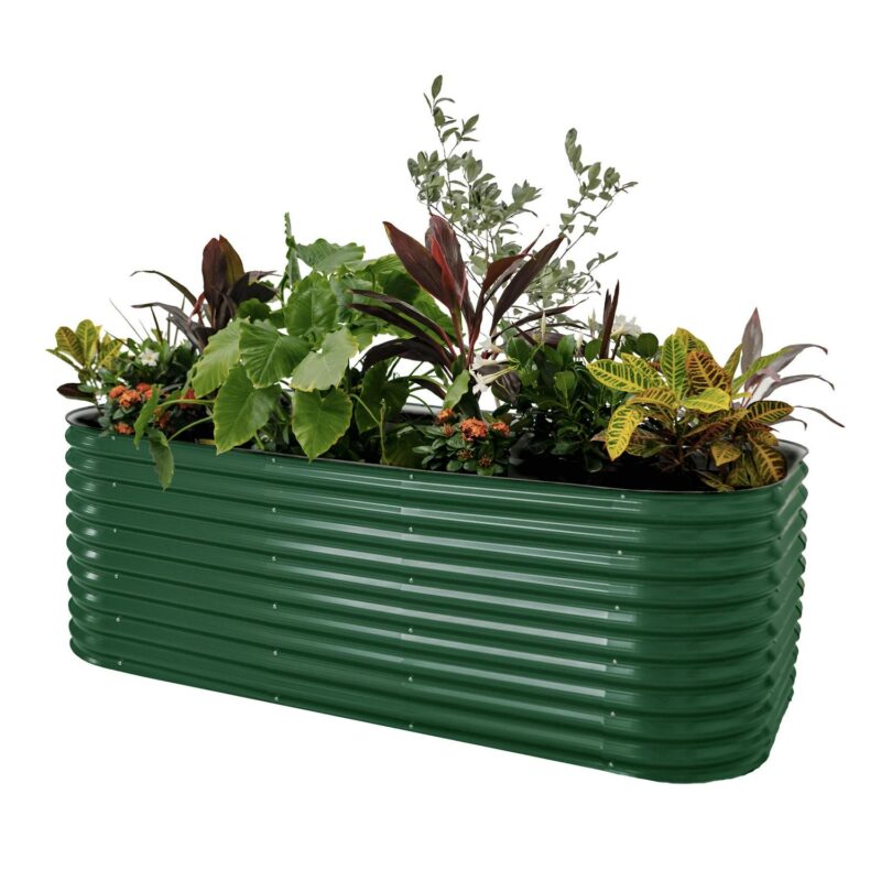 Vego Garden 9.5ft X 2.5ft X 32  10 in 1 Extra Tall Modular Oval Metal Raised Garden Bed for Vegetables, Flowers - British Green
