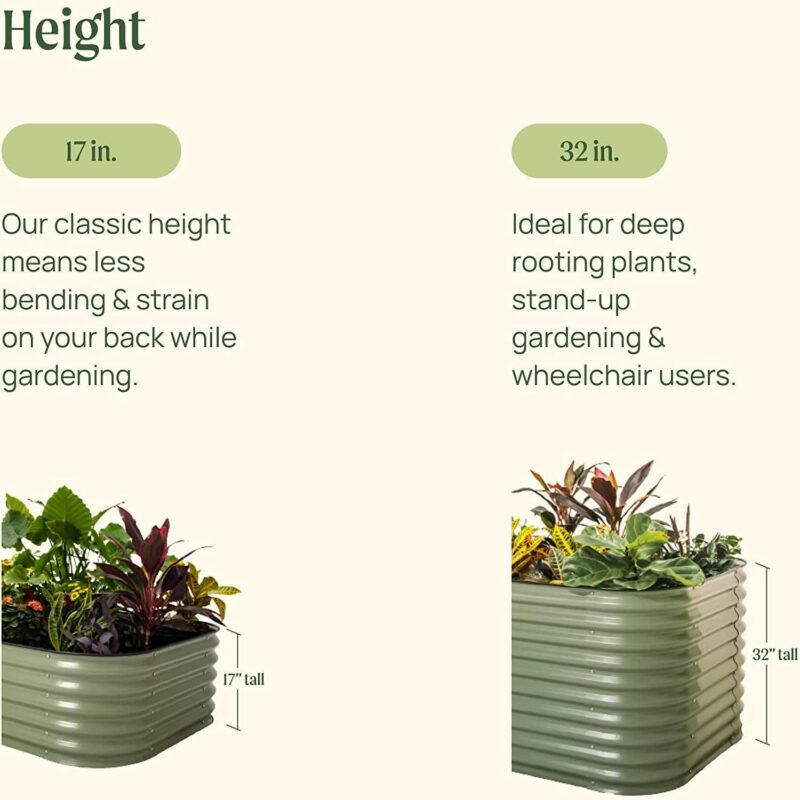 Vego Garden 9.5ft X 2.5ft X 32  10 in 1 Extra Tall Modular Oval Metal Raised Garden Bed for Vegetables, Flowers - British Green - Image 9
