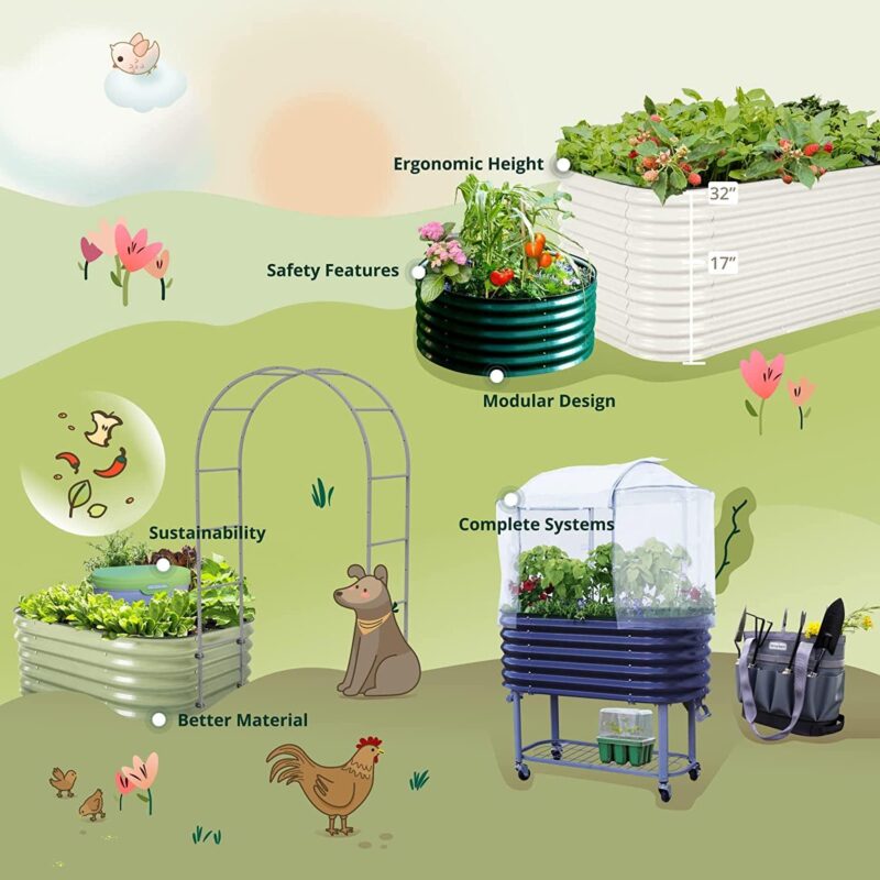 Vego Garden 9.5ft X 2.5ft X 32  10 in 1 Extra Tall Modular Oval Metal Raised Garden Bed for Vegetables, Flowers - British Green - Image 7