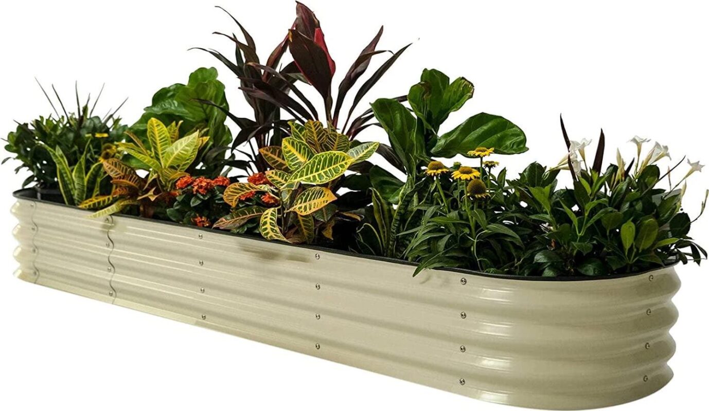Vego Garden Raised Gardening Bed Kits, 11  Tall 9 in 1 8ftx2ft Metal Raised Planter Bed Pearl White