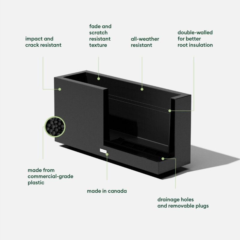 Veradek Block Series Long Box Medium 32  Plastic Planter - Black - Image 3