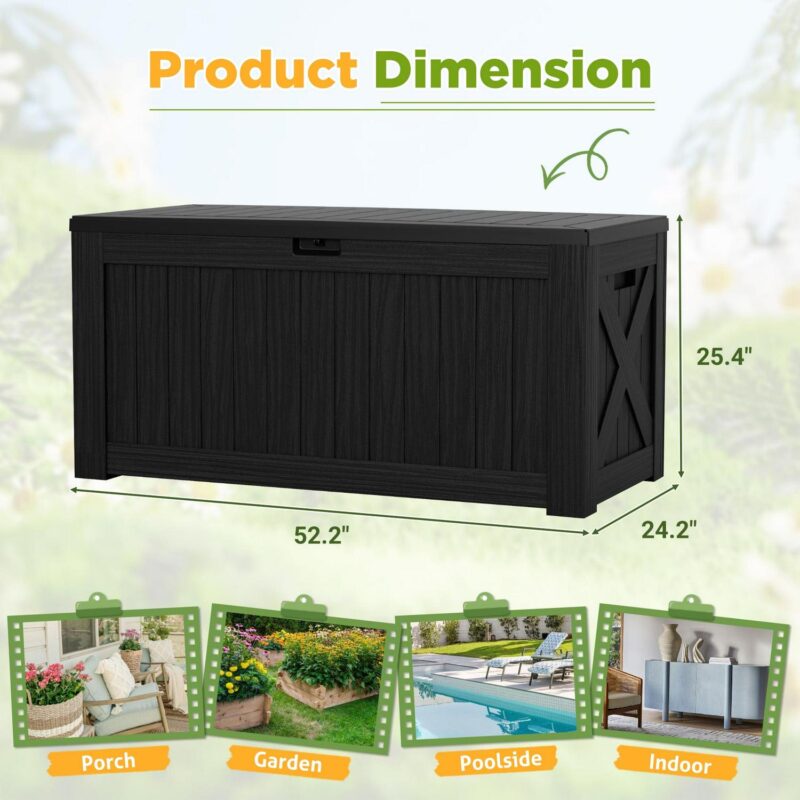 Vineego 100 Gallon All-Weather Resin Deck Box,Indoor Outdoor Lockable Storage Container, Black - Image 7