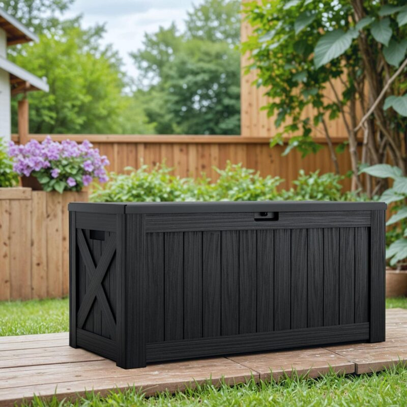 Vineego 100 Gallon All-Weather Resin Deck Box,Indoor Outdoor Lockable Storage Container, Black - Image 2