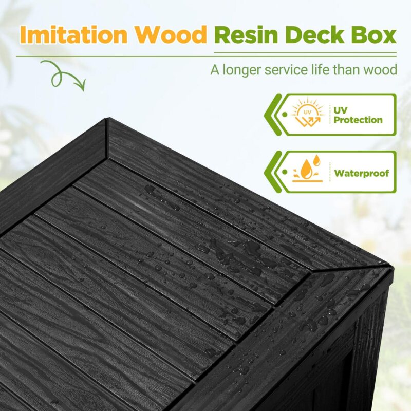 Vineego 100 Gallon All-Weather Resin Deck Box,Indoor Outdoor Lockable Storage Container, Black - Image 3