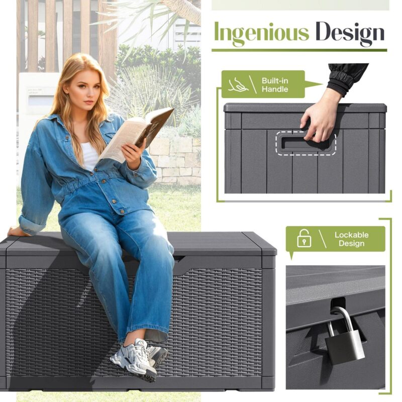 Vineego 100 Gallon Resin Deck Box,Indoor Outdoor Lockable Storage Containe,Upgraded,Gray - Image 5