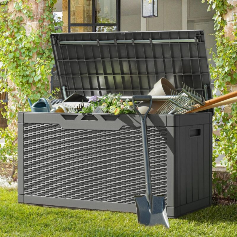 Vineego 100 Gallon Resin Deck Box,Indoor Outdoor Lockable Storage Containe,Upgraded,Gray - Image 3
