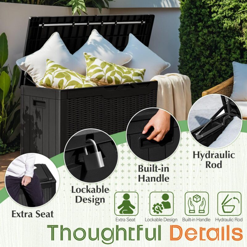Vineego 100 Gallon Resin Deck Box with Cushions,Indoor Outdoor Lockable Storage Containe,Black - Image 6