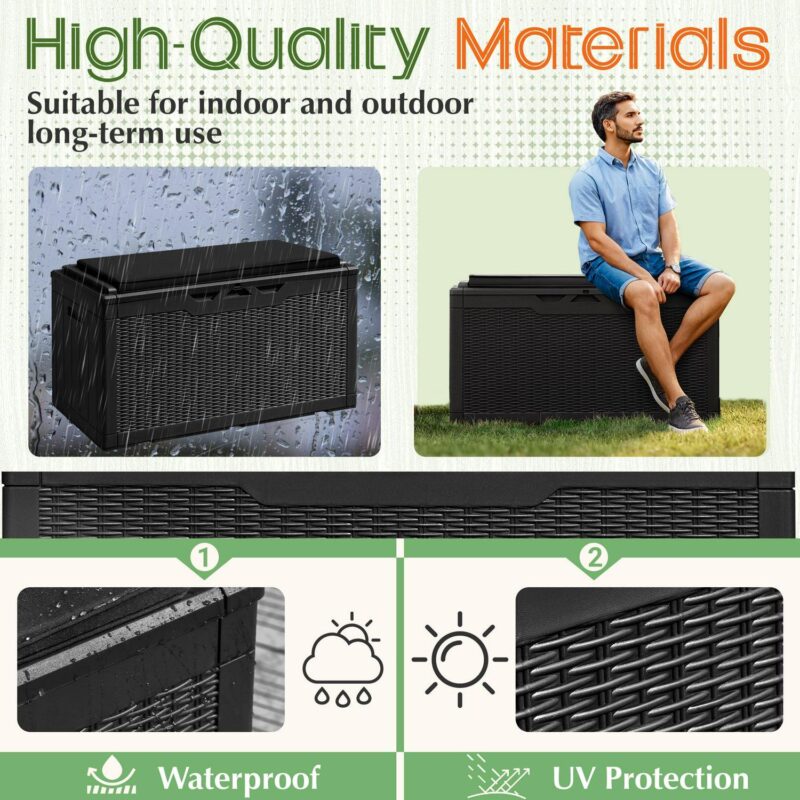 Vineego 100 Gallon Resin Deck Box with Cushions,Indoor Outdoor Lockable Storage Containe,Black - Image 5
