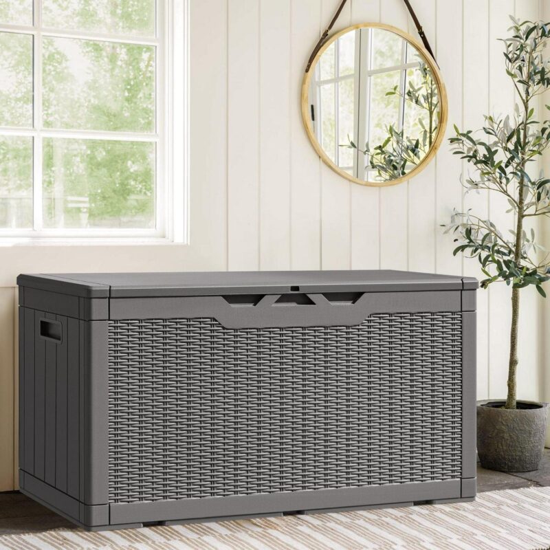 Vineego 100 Gallon Resin Deck Box,Indoor Outdoor Lockable Storage Containe,Upgraded,Gray - Image 2