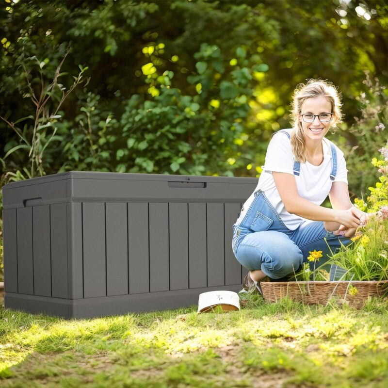 Vineego 82 Gallon Resin Deck Box Large Outdoor Storage for Patio Furniture, Weatherproof and UV Resistant,Gray - Image 7