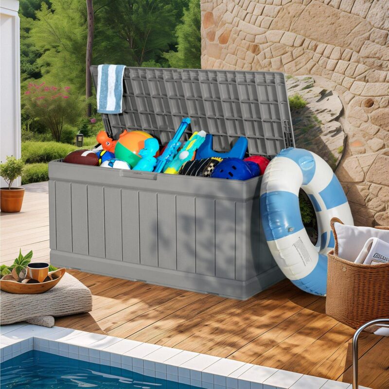 Vineego 82 Gallon Resin Deck Box Large Outdoor Storage for Patio Furniture, Weatherproof and UV Resistant,Gray - Image 3