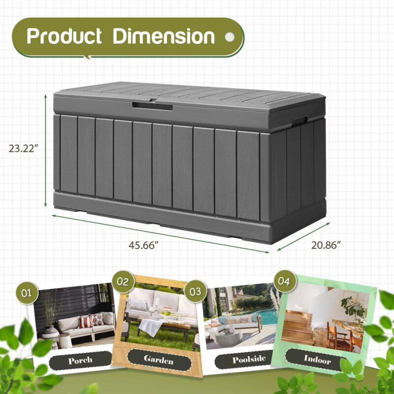 Vineego 82 Gallon Resin Deck Box Large Outdoor Storage for Patio Furniture, Weatherproof and UV Resistant,Gray - Image 8