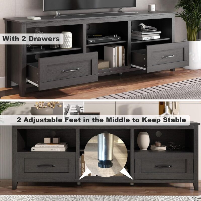 Vivvoo 70  Farmhouse Black TV Stand for TVs up to 80  Home Cabinet with Drawers Easy Assembly - Image 3