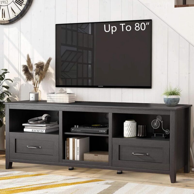 Vivvoo 70  Farmhouse Black TV Stand for TVs up to 80  Home Cabinet with Drawers Easy Assembly - Image 8