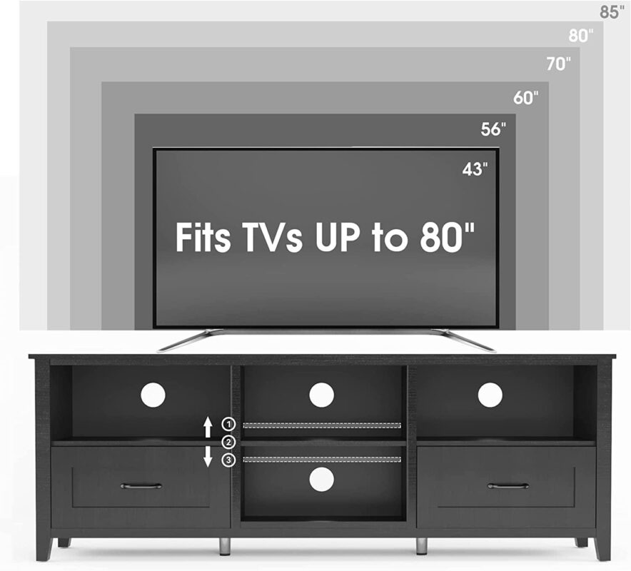 Vivvoo 70  Farmhouse Black TV Stand for TVs up to 80  Home Cabinet with Drawers Easy Assembly - Image 5