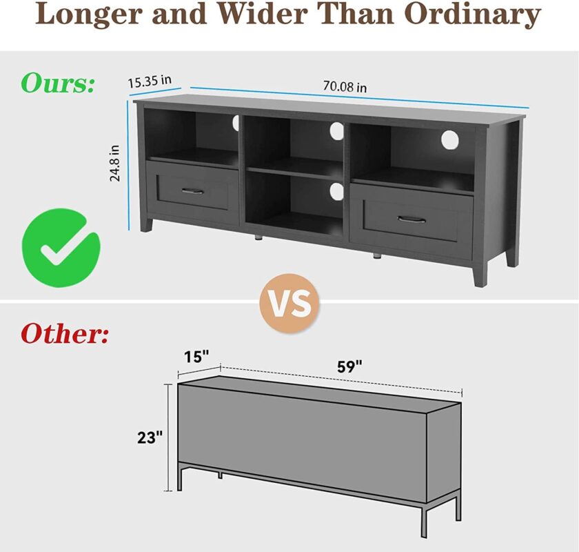 Vivvoo 70  Farmhouse Black TV Stand for TVs up to 80  Home Cabinet with Drawers Easy Assembly - Image 4