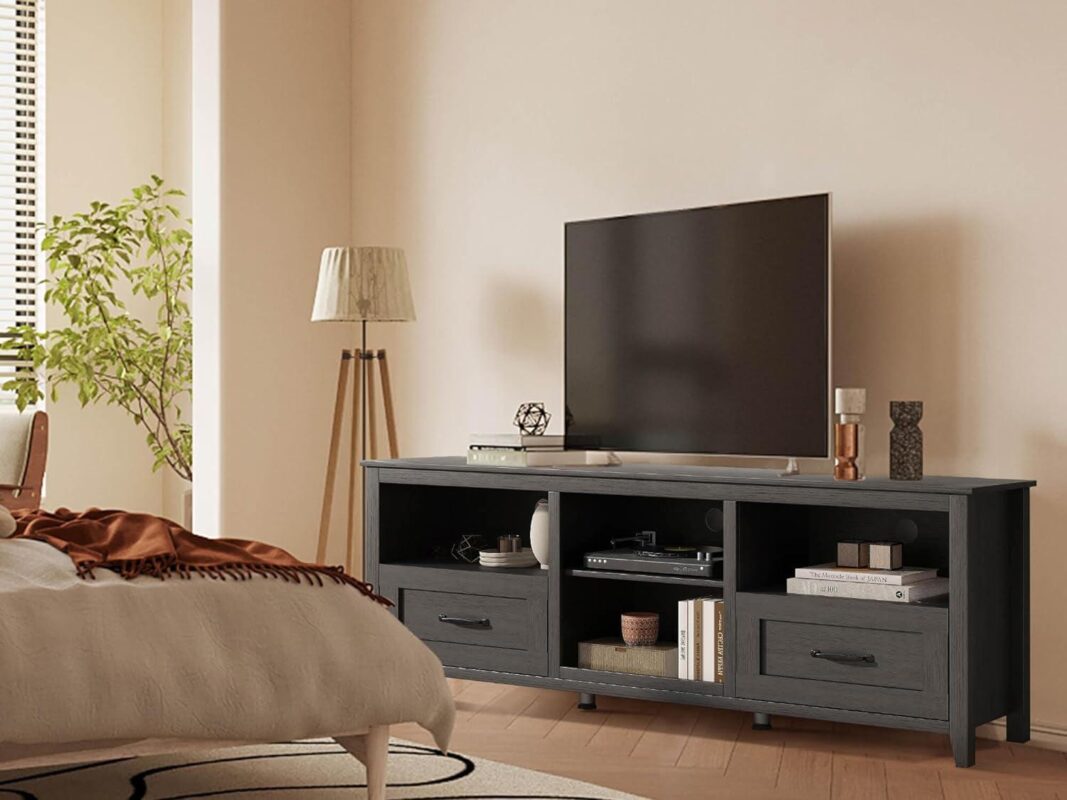 Vivvoo 70  Farmhouse Black TV Stand for TVs up to 80  Home Cabinet with Drawers Easy Assembly - Image 6