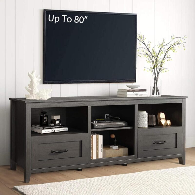 Vivvoo 70  Farmhouse Black TV Stand for TVs up to 80  Home Cabinet with Drawers Easy Assembly