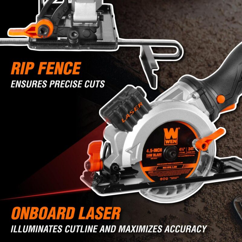 WEN 20V Max 4-1/2-Inch Cordless Mini Circular Saw with 2.0Ah Battery and Charger - Image 6