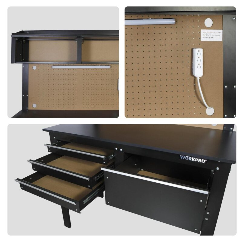 WORKPRO 2-in-1 48-inch Workbench and Cabinet Combo with Light, Steel, Wood - Image 4