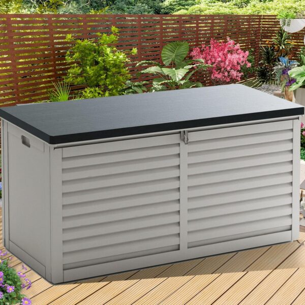 Waterproof Deck Box for Outdoor, 130GAL XXL Resin Storage Box Plastic Shed, Patio Toy Storage Furniture for Garden, Storag Bench Table for Porch