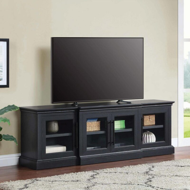 Whalen Rowan Low Profile TV Stand for TVs up to 85 , Black Oak Finish