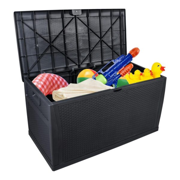 Winado 120gal Waterproof Plastic Storage Deck Box Chest Tools Cushions Toys Lockable Seat Black