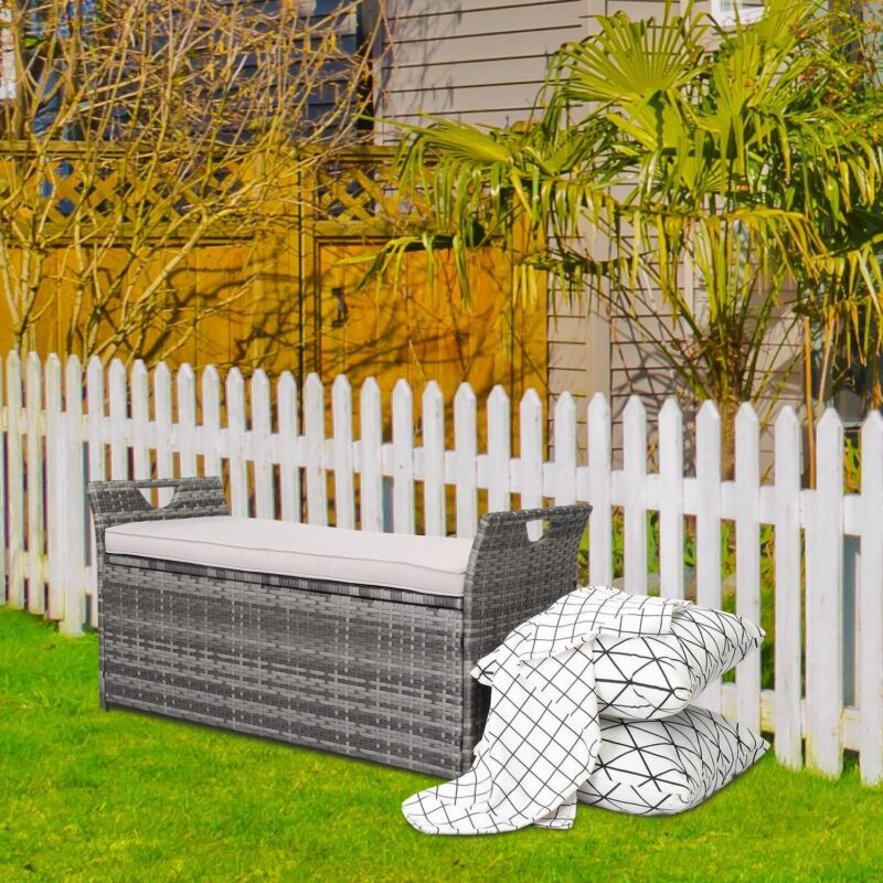 Winado 2-in-1 Wicker Storage Container and Bench for Patio Garden Deck, Rattan Storage Box and Bench for Indoor Outdoor