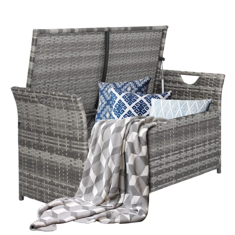 Winado 2-in-1 Wicker Storage Container and Bench for Patio Garden Deck, Rattan Storage Box and Bench for Indoor Outdoor - Image 5