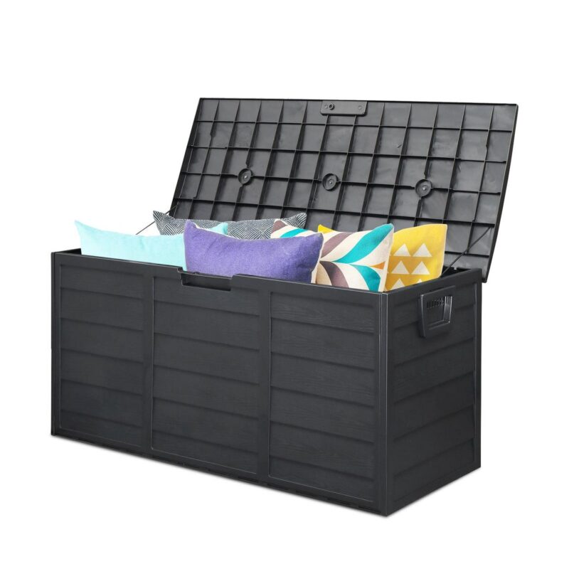 Winado 75gal Plastic Storage Deck Box Lockable Seat Outdoor Garden - Black - Image 3