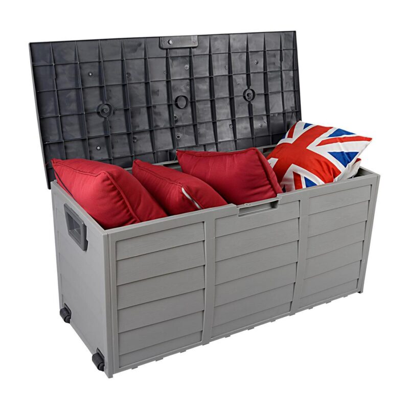 Winado 75gal Plastic Storage Deck Box Chest Tools Cushions Toys Lockable Seat Outdoor Garden Grey - Image 6