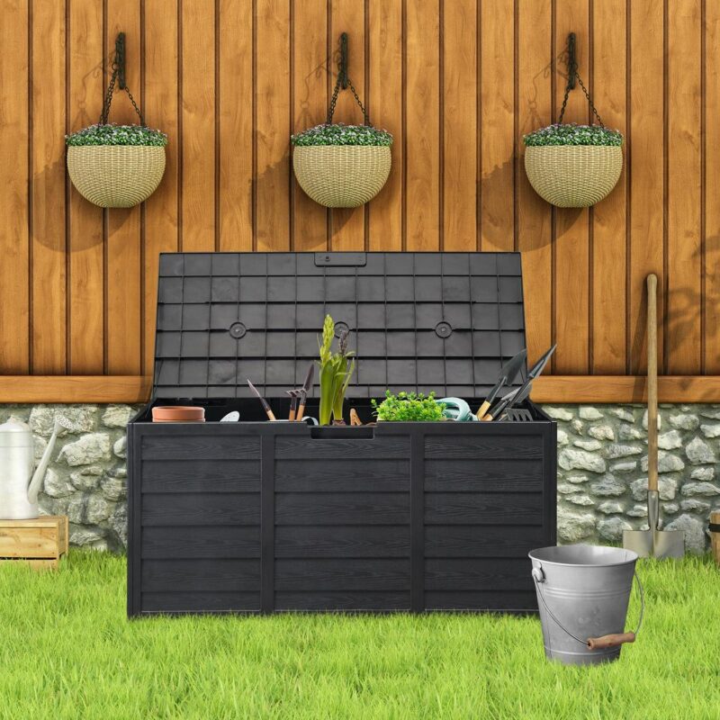 Winado 75gal Plastic Storage Deck Box Lockable Seat Outdoor Garden - Black - Image 9