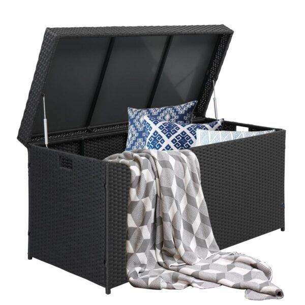 Winado Large 132-Gallon Waterproof Wicker Storage Box in Black, Waterproof Wicker Storage Box