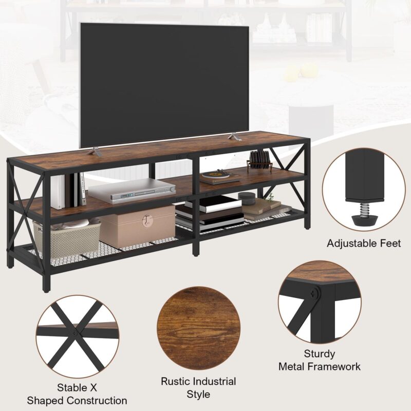 Winkalon TV Stand for TV up to 75 Inch,Wood TV Console Entertainment Center for Living Room,Bedroom,Rustic Brown - Image 8
