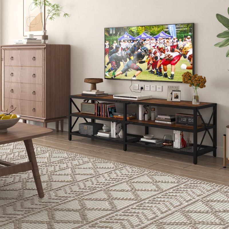 Winkalon TV Stand for TV up to 75 Inch,Wood TV Console Entertainment Center for Living Room,Bedroom,Rustic Brown - Image 4